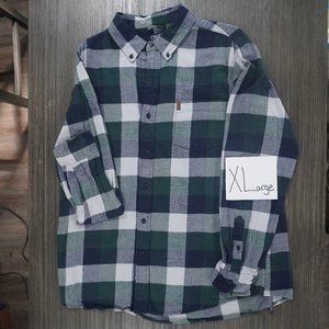 Long-Sleeve Cotton Men's Button Down - Green/Blue Plaid